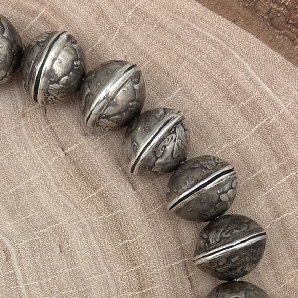 1970s Native American NAVAJO Silver Turquoise Naja Necklace Morgan Dollar Coins - Picture 6 of 8